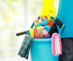 bucket of cleaning supplies